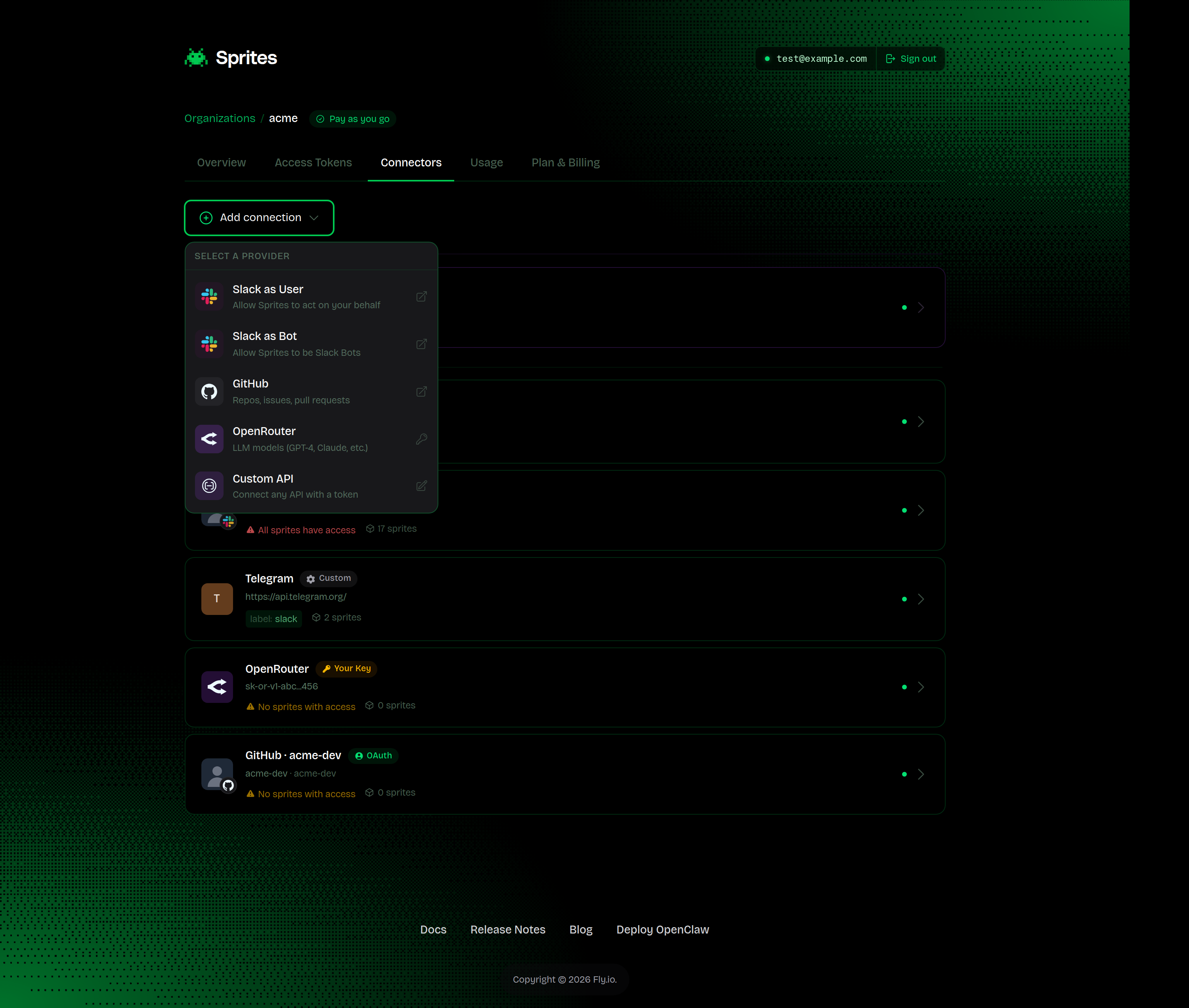 Add connection dropdown showing the available providers